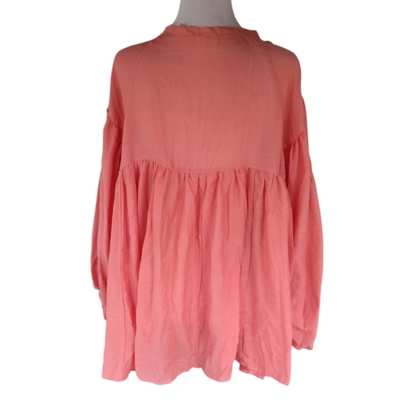 Easel Women's Coral Color Baby Doll Long Balloon Sleeve Blouse Top Size Small - Picture 4 of 8